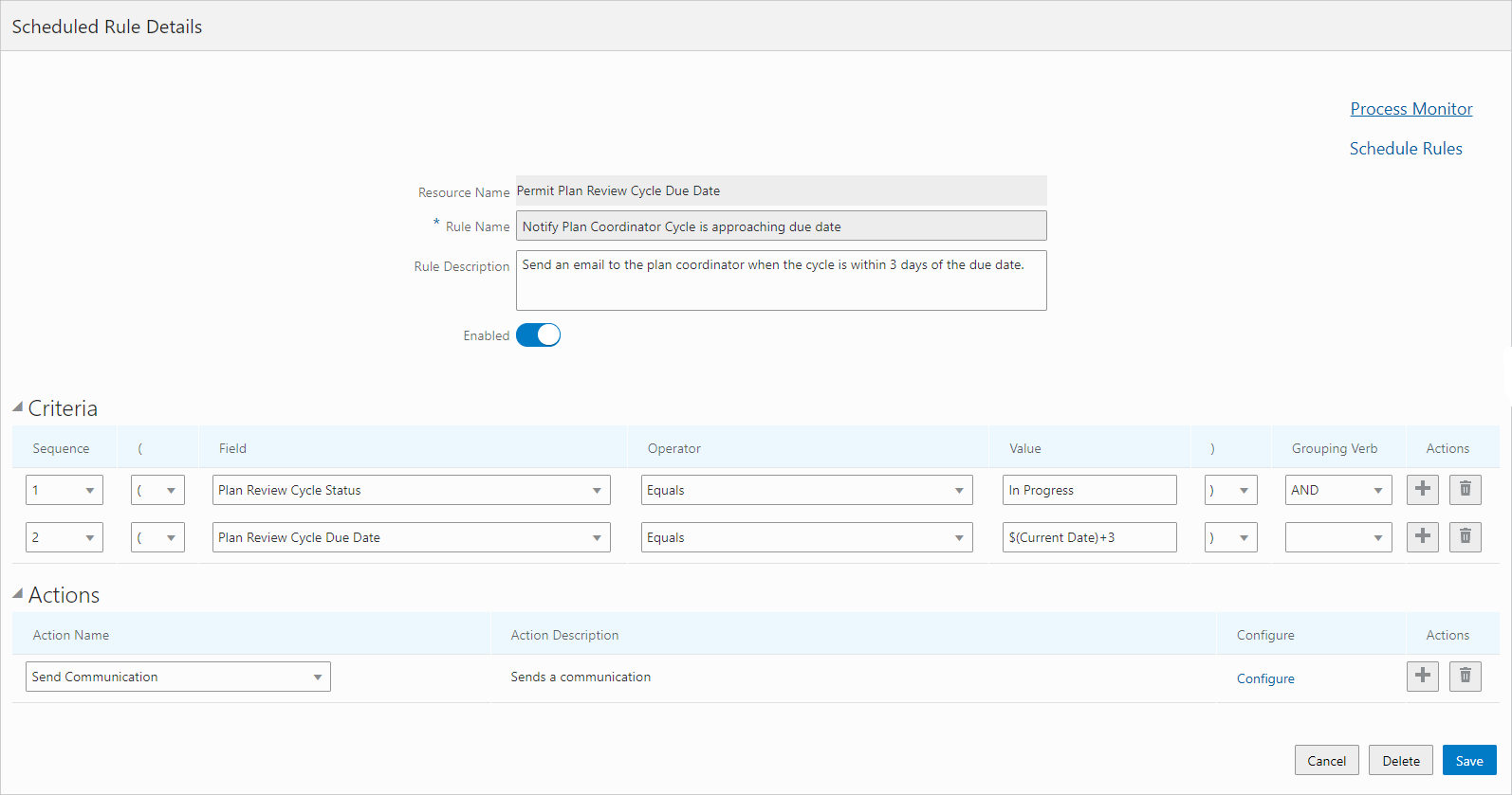 Scheduled Rule Details page