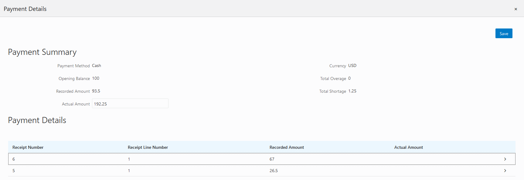 Example of the Payment Details page