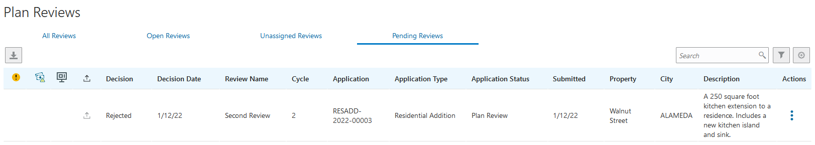 Plan Reviews - Pending Reviews page in the Plan Review Console