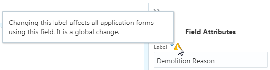 Warning icon which displays whether a label change is global or local