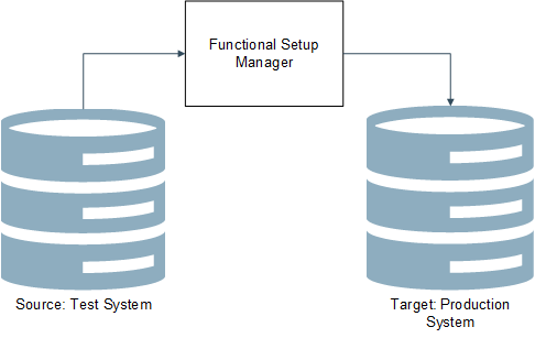 Use Functional Setup Manager to migrate data between test and production environments.