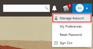 Registered public user's account menu with the Manage Account link highlighted