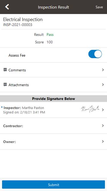Oracle Inspector - Inspection Result page on a phone