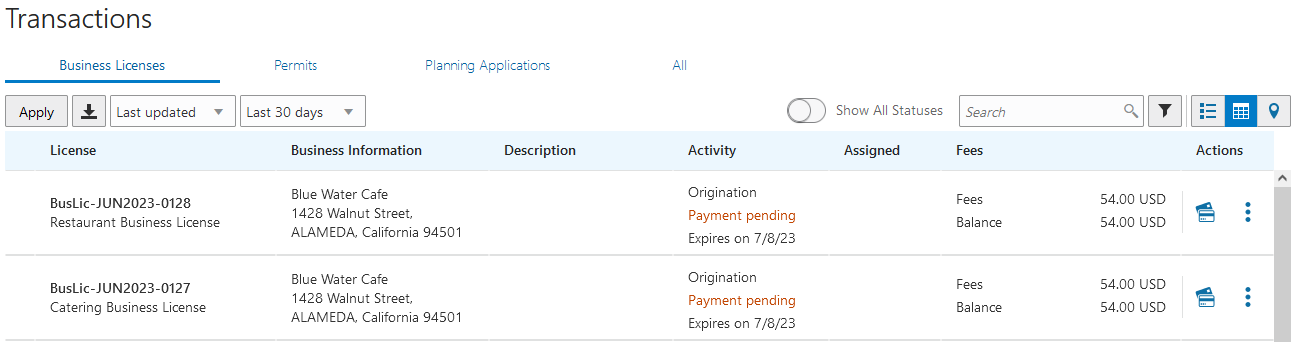 Single intake license applications after submission