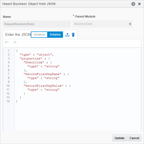 Business rule request JSON