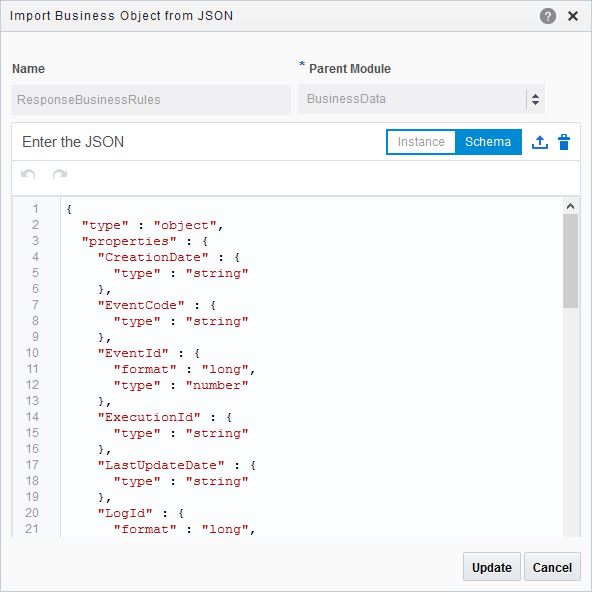 Sample JSON imported for an integration