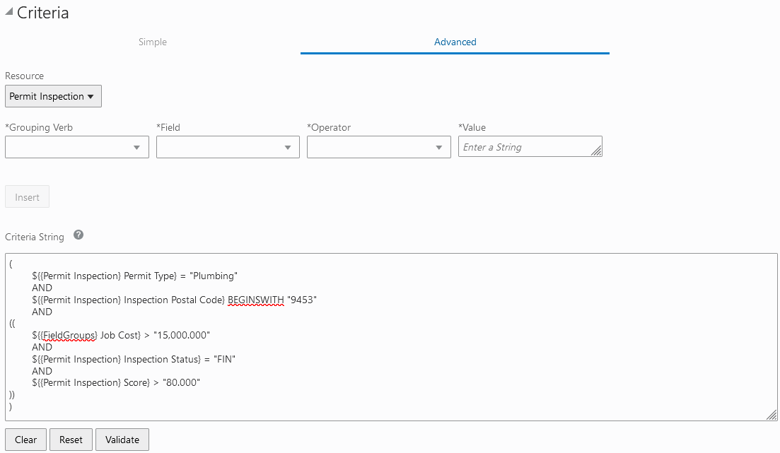 Business Rules Framework advanced criteria tab