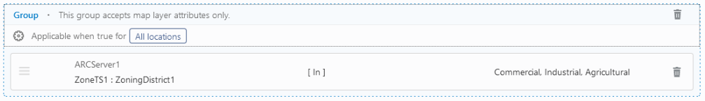 Example of the GIS criteria group with only map layer attributes accepted