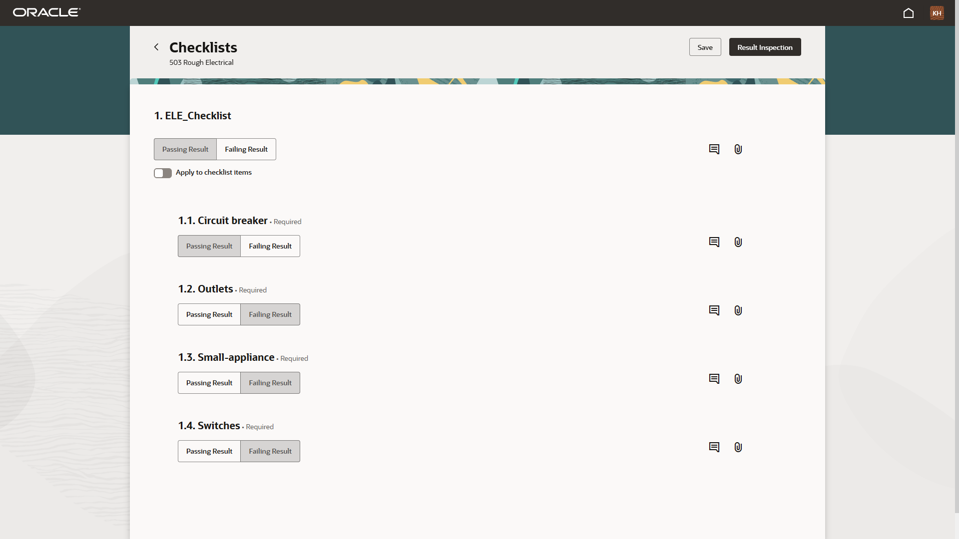 Oracle Inspector - Checklists page