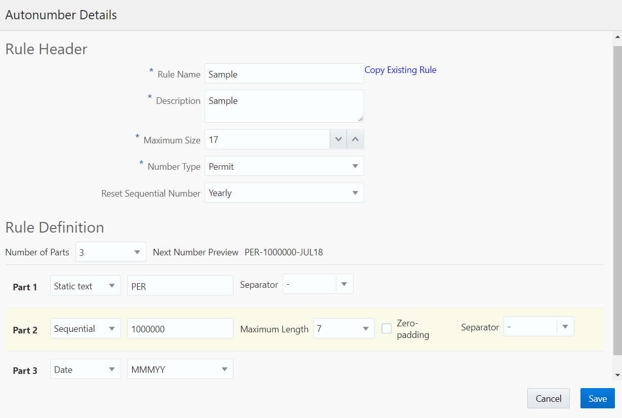 Autonumber Details page