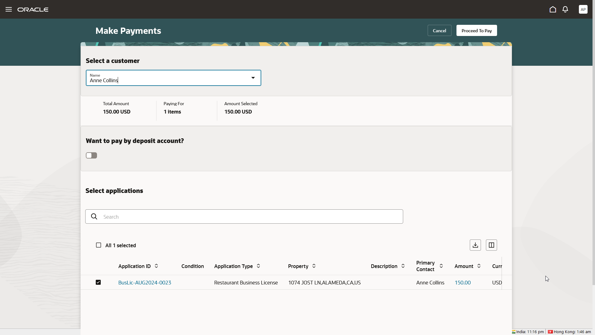 This example illustrates the Make Payments page.