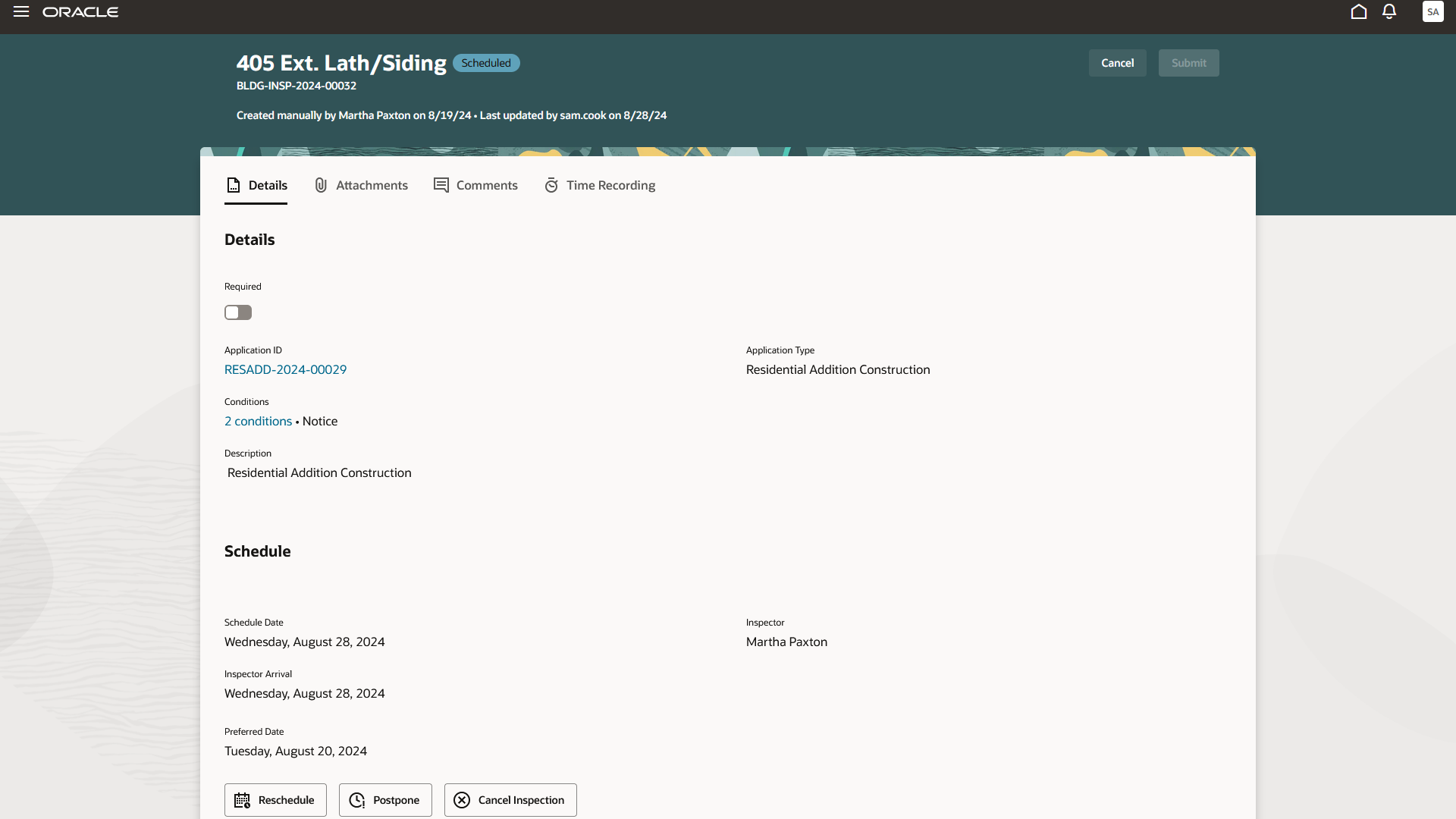 Inspection details - Details tab (1 of 2)