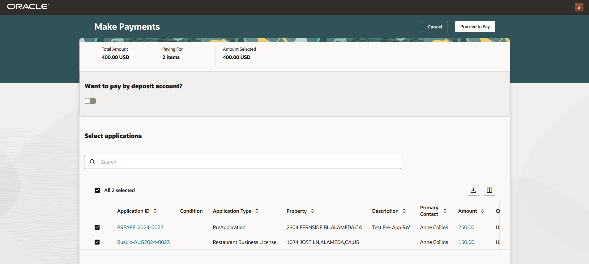 This example illustrates the Make Payments page.