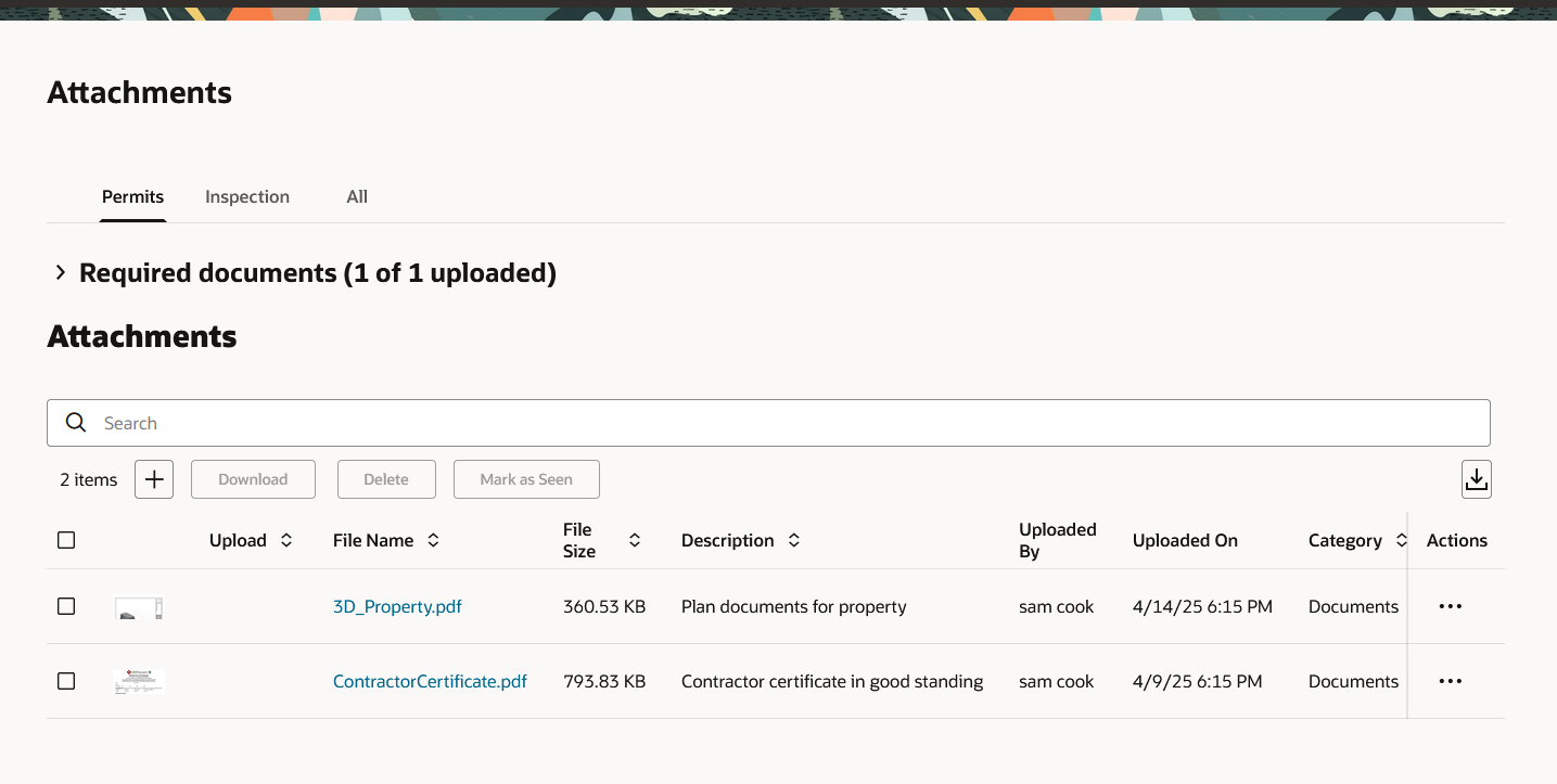 Attachments page displayed using the Redwood Experience