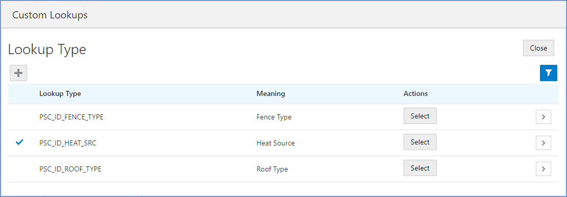 Lookup Type page