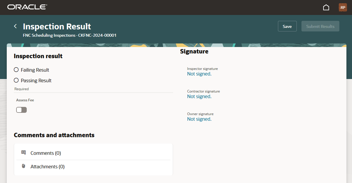 Inspection Result page for an individual inspection in the Inspector Application for mobile devices