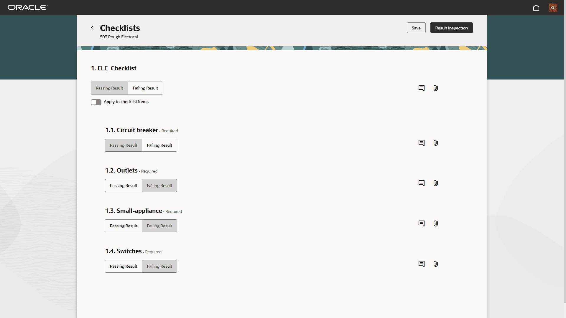 Inspector Application - Checklists page