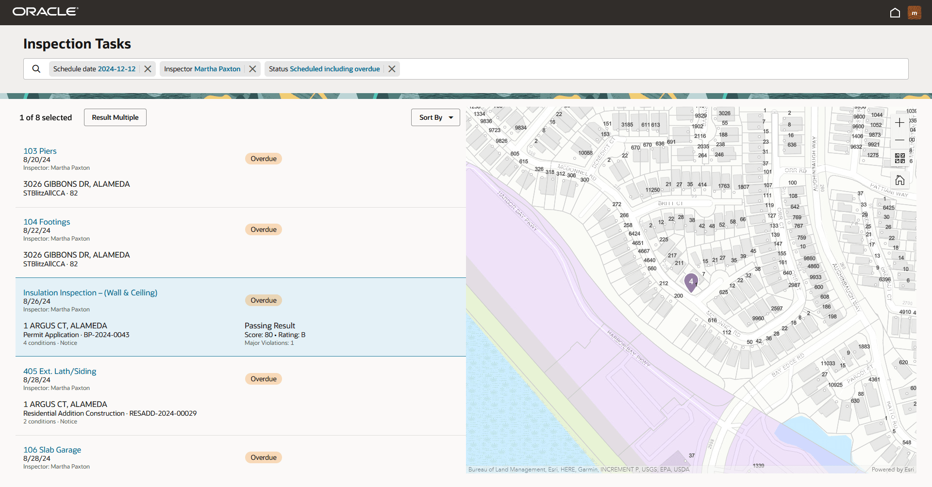 Inspection Tasks page for permit and license inspections