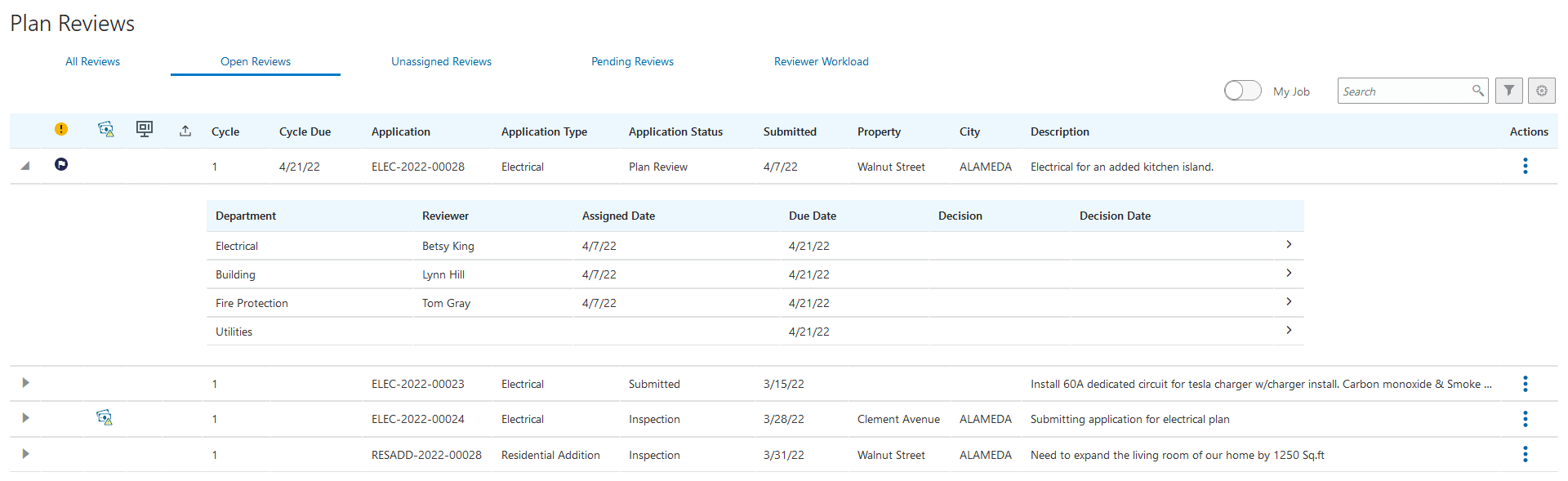 Plan Reviews - Open Reviews page