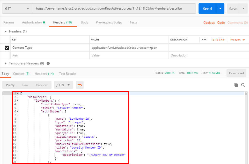 Example of a response in Postman Example of a response in Postman