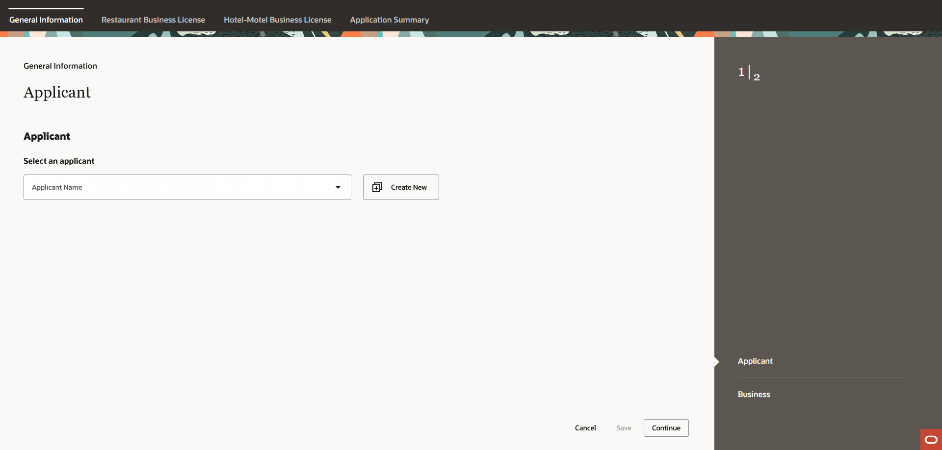 Example of a single application for multiple license types, showing the General Information tab
