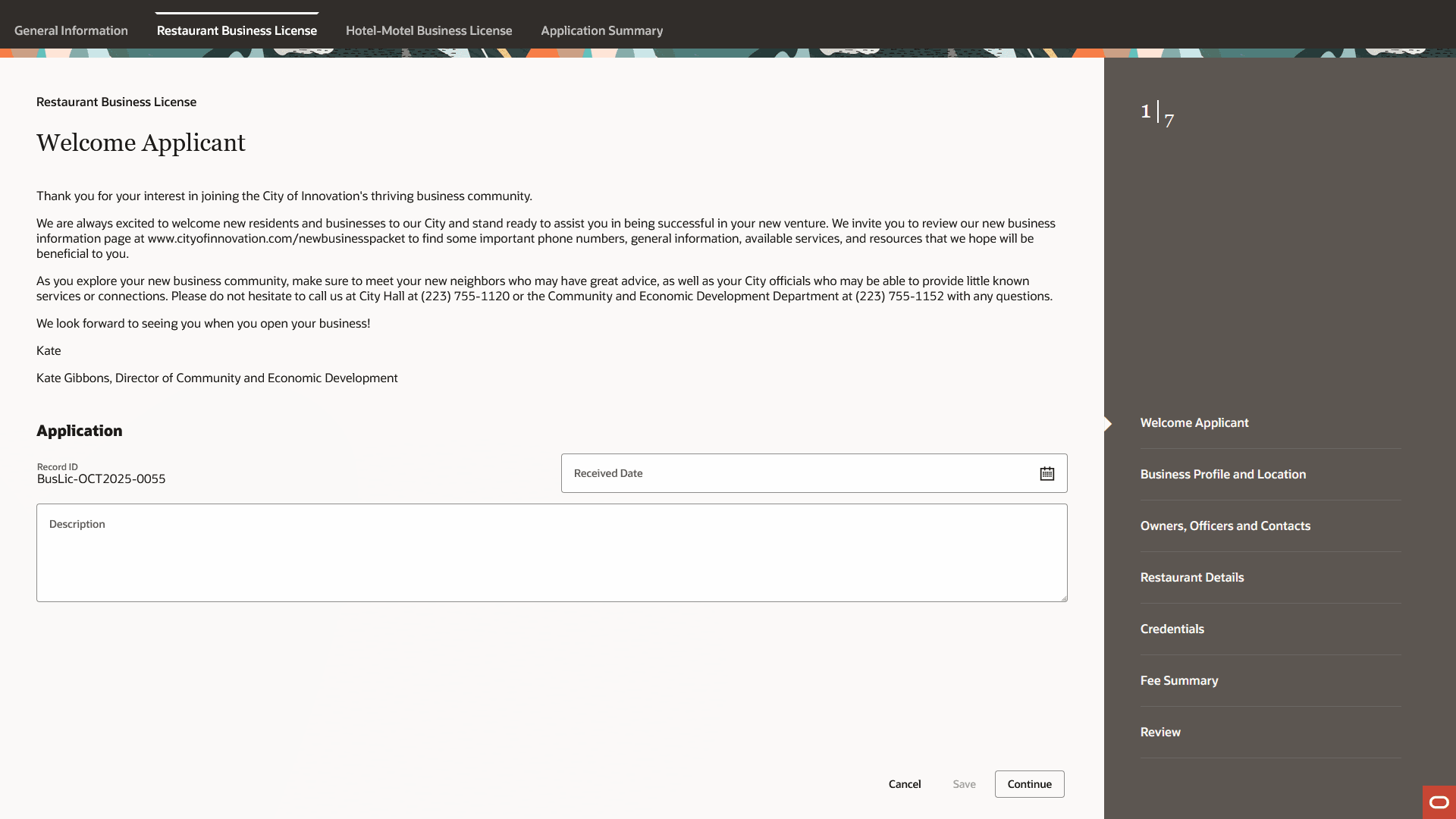 Example of a single application for multiple license types, showing the first page of the first license application (of two)