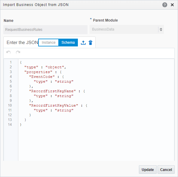 Business rule request JSON
