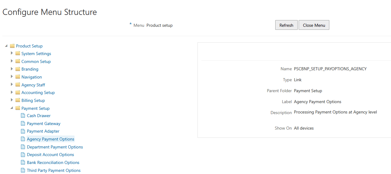 Configure Menu Structure page
