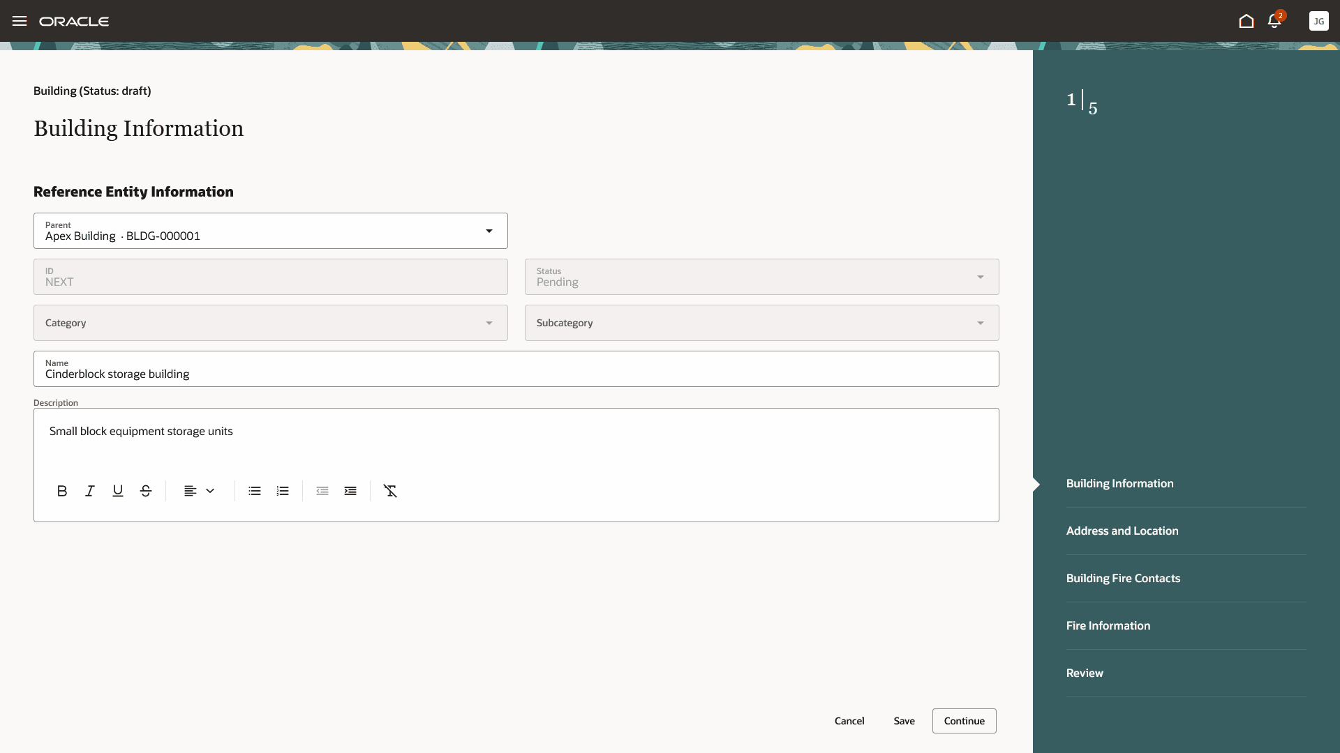 Entity Data Entry Form - Reference Entity Information Page