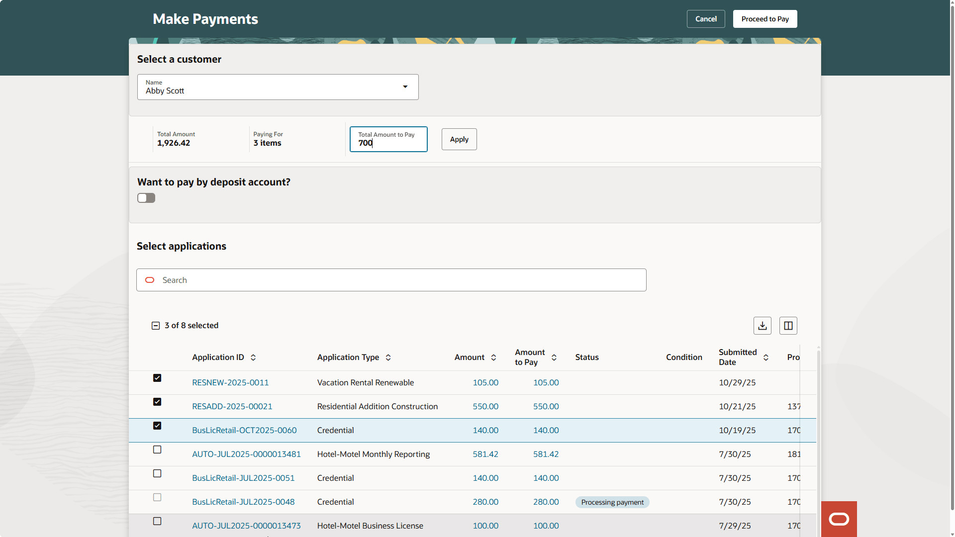 Make Payments page