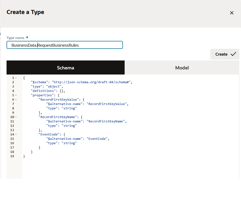 Business rule request JSON