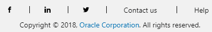 Fixed-form footer displaying links to Linked In, Facebook, Twitter, Help, and so on.