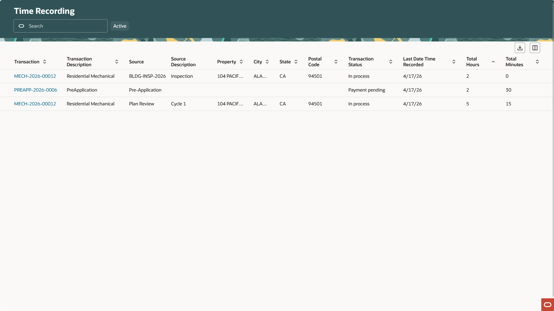 Agency-level Time Recording list page