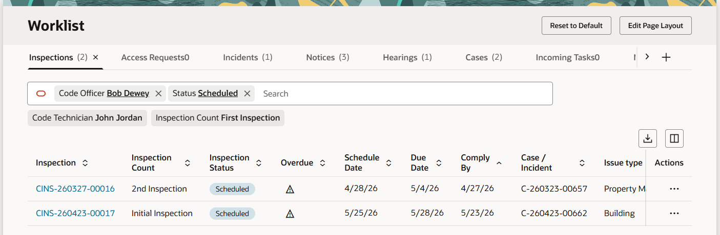 Code Officer Worklist - Inspections