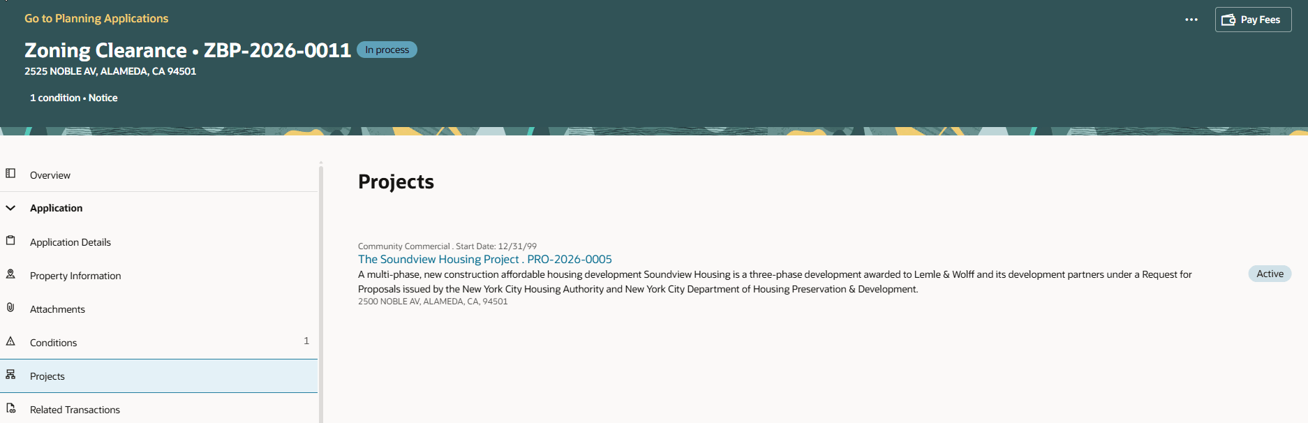 Planning Applications Projects page