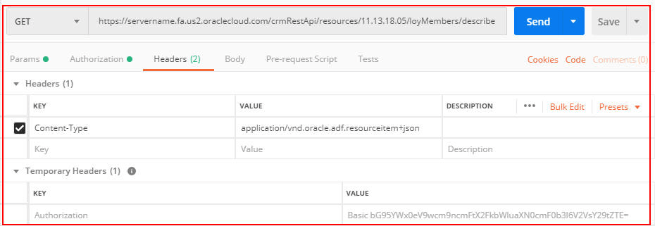 Example of a request in Postman Example of a request in Postman