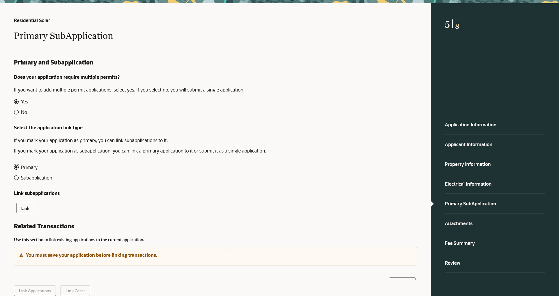 Primary and Subapplication section