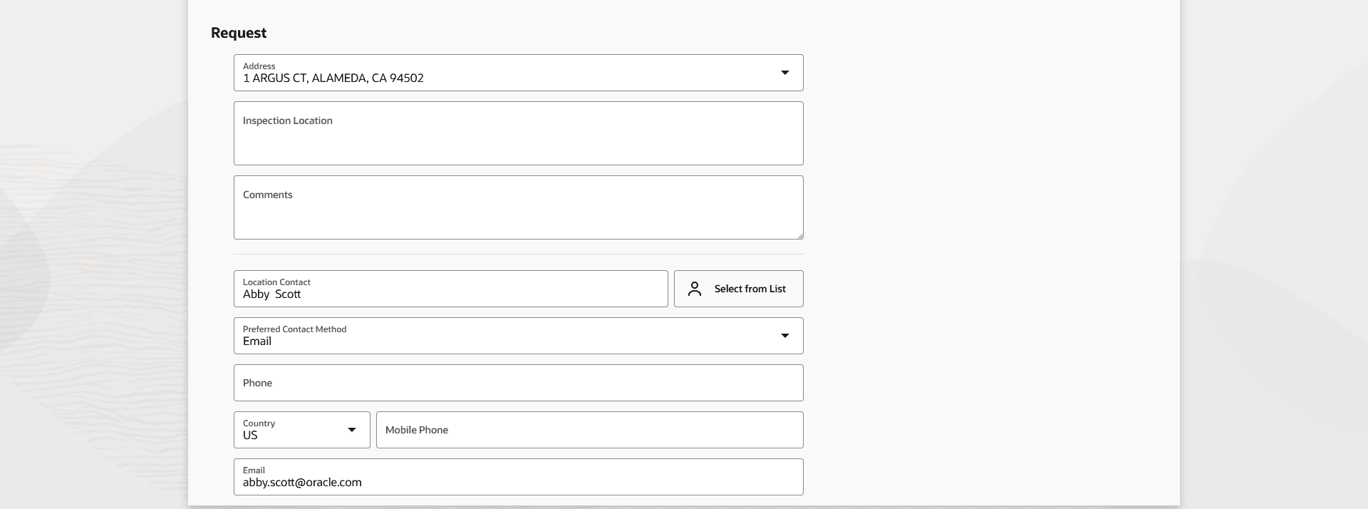 Inspection details - Details tab (2 of 2) displaying the Request section