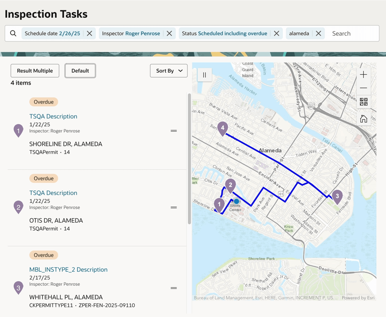 Inspection Tasks Page- Map with Inspection Route on Map