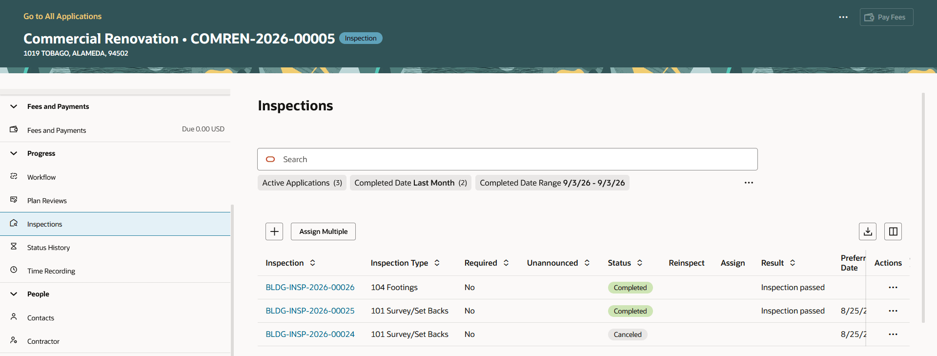Permit-level Inspections page