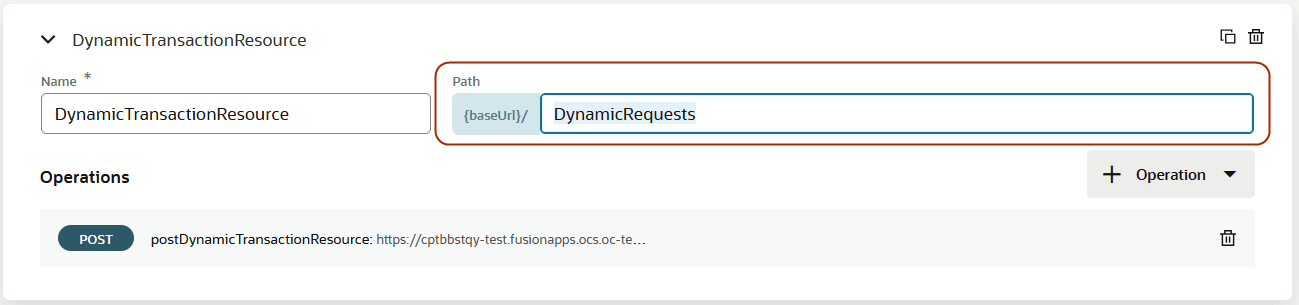 Connector resource showing endpoint defined in the Path field