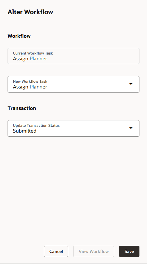 Alter Workflow drawer