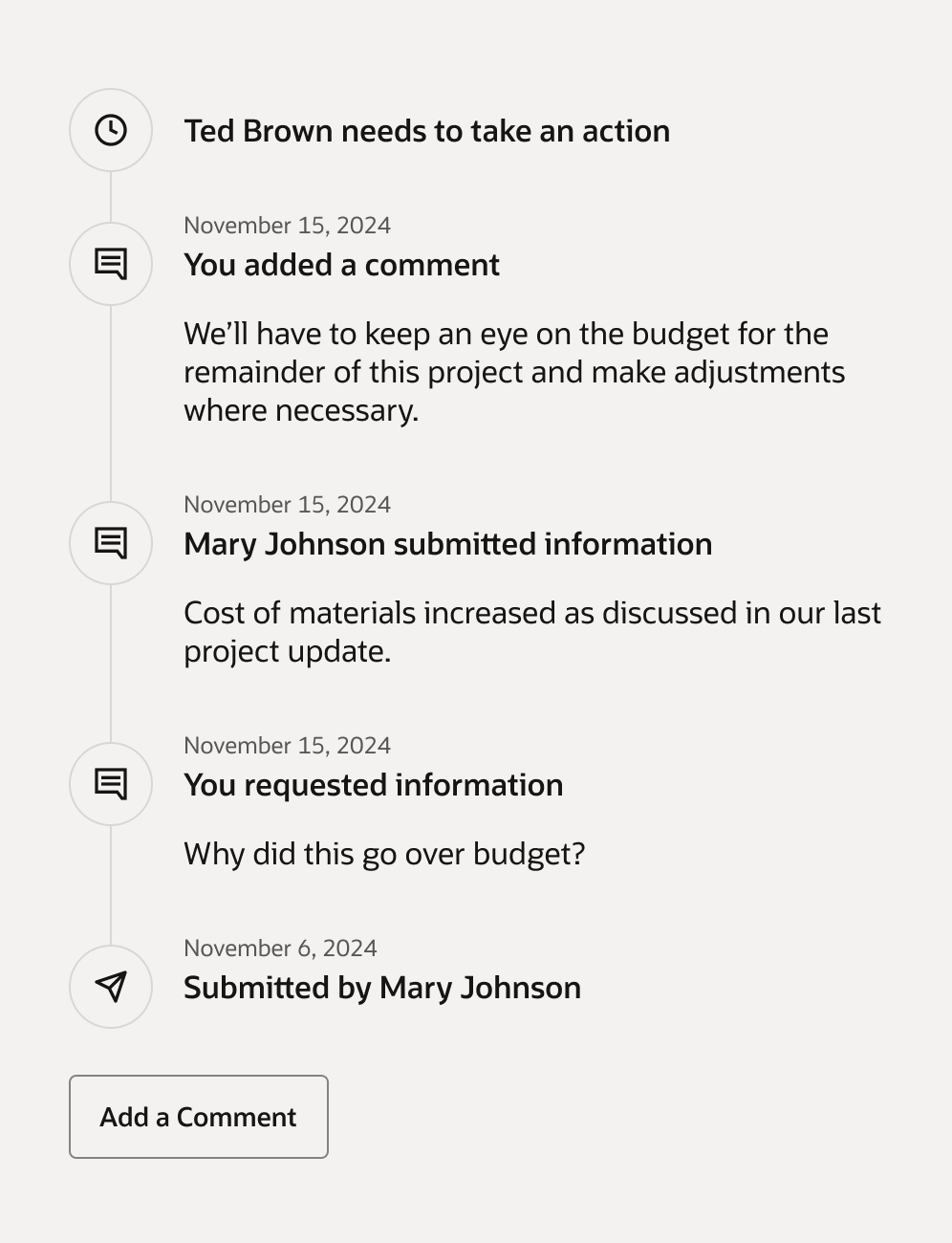 Approval History timeline in Details view
