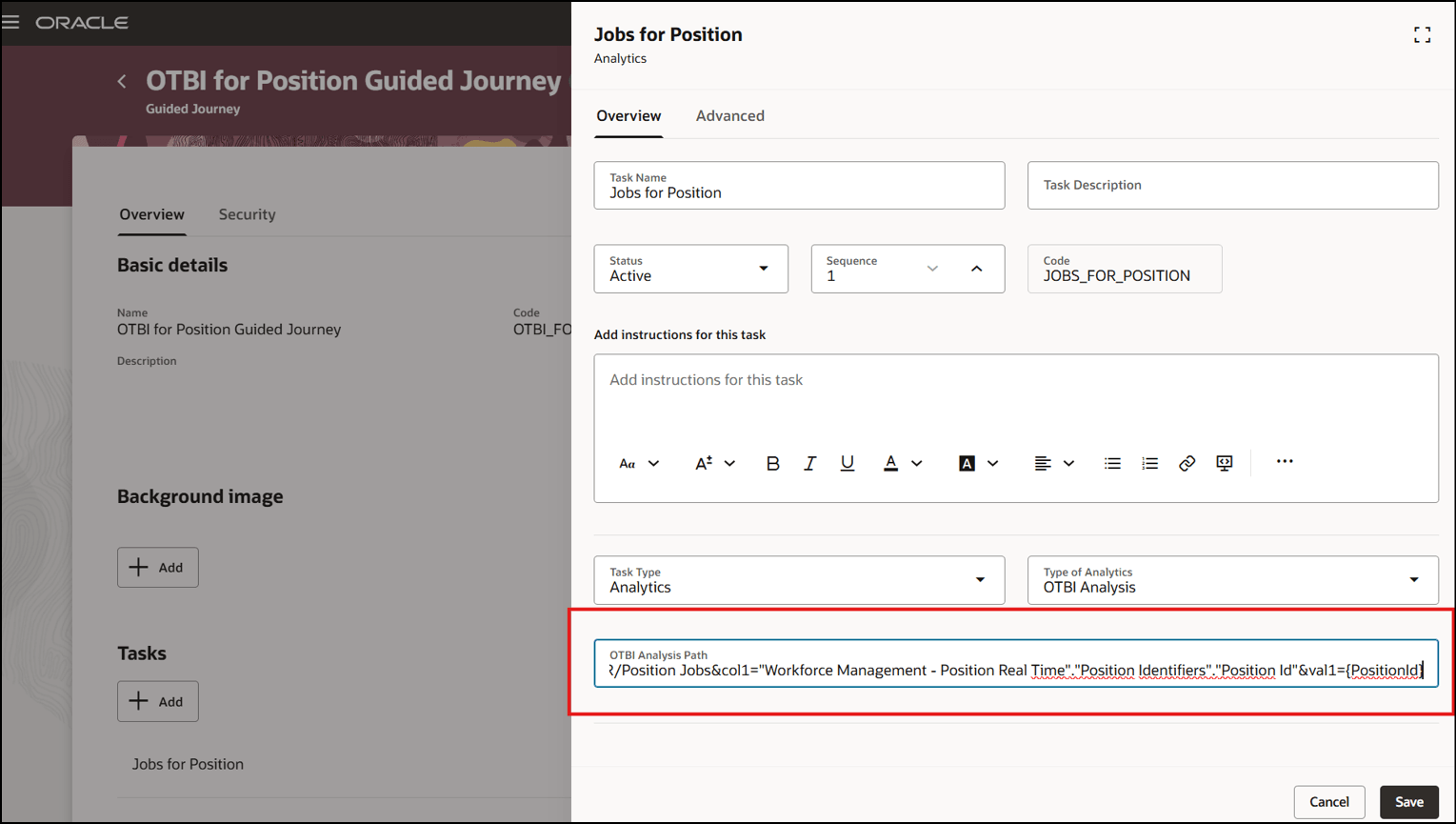 Parameter Token for Analytics Task