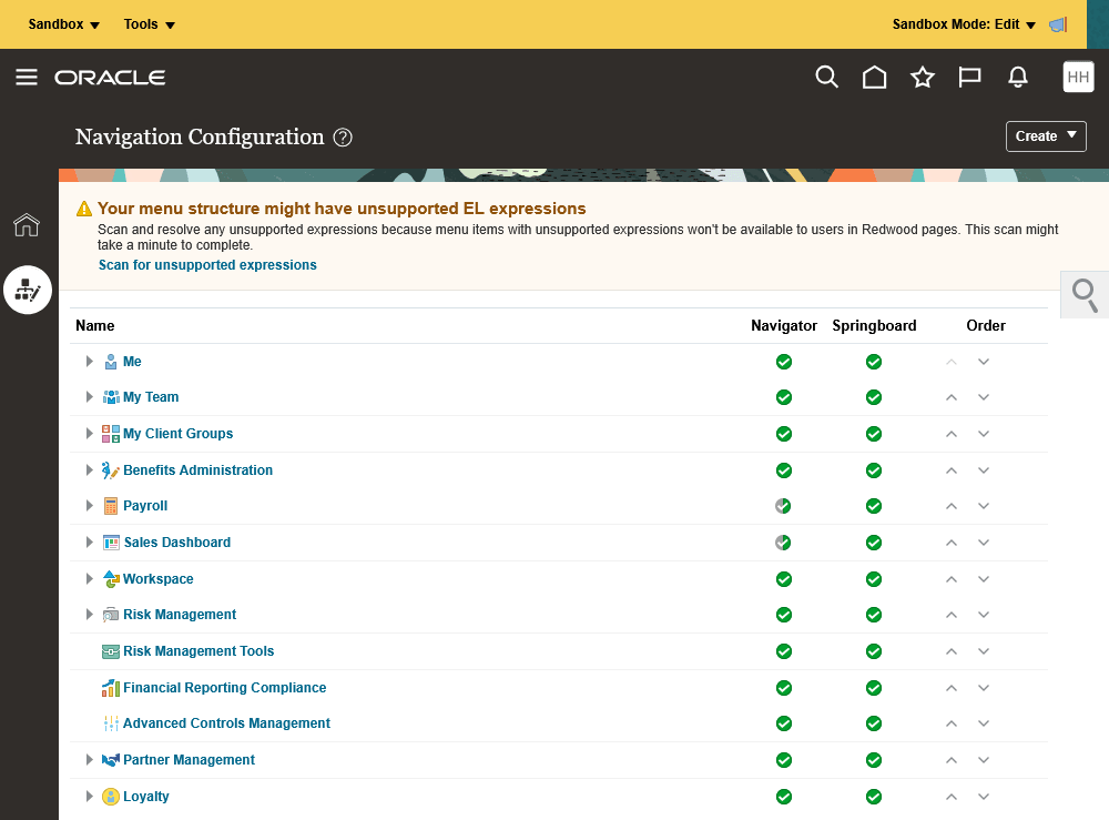 Navigation Configuration page