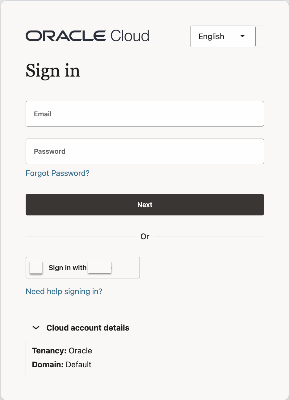 Sign in page with OCI IAM federated SSO after UI change