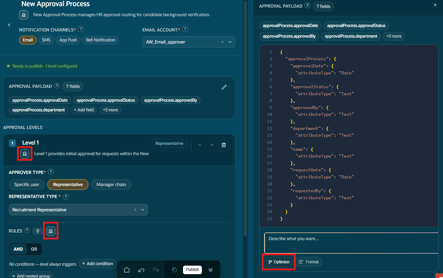 Generate Approval Payloads, Level Descriptions, and Approval Rules