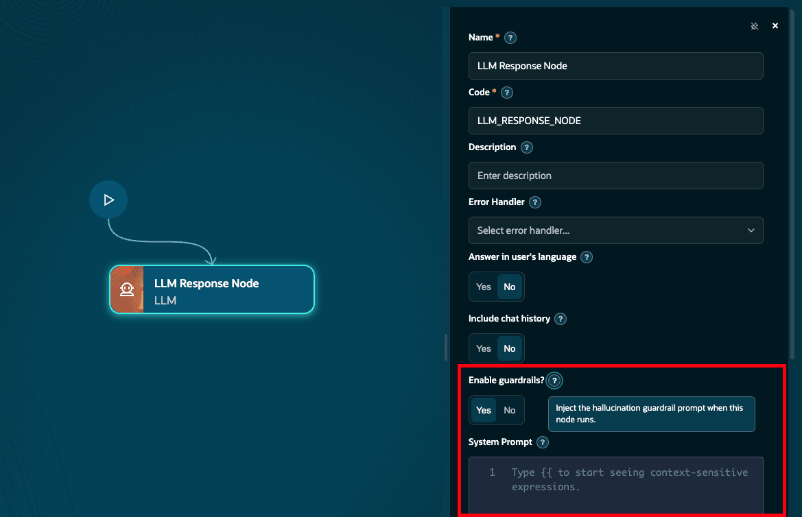 Enable guardrails option in the LLM response node