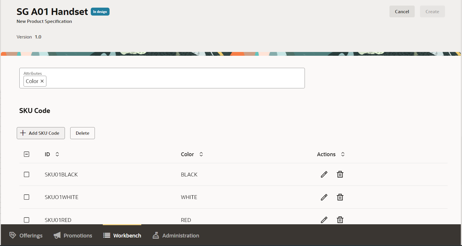 SKU configuration in Product Spec