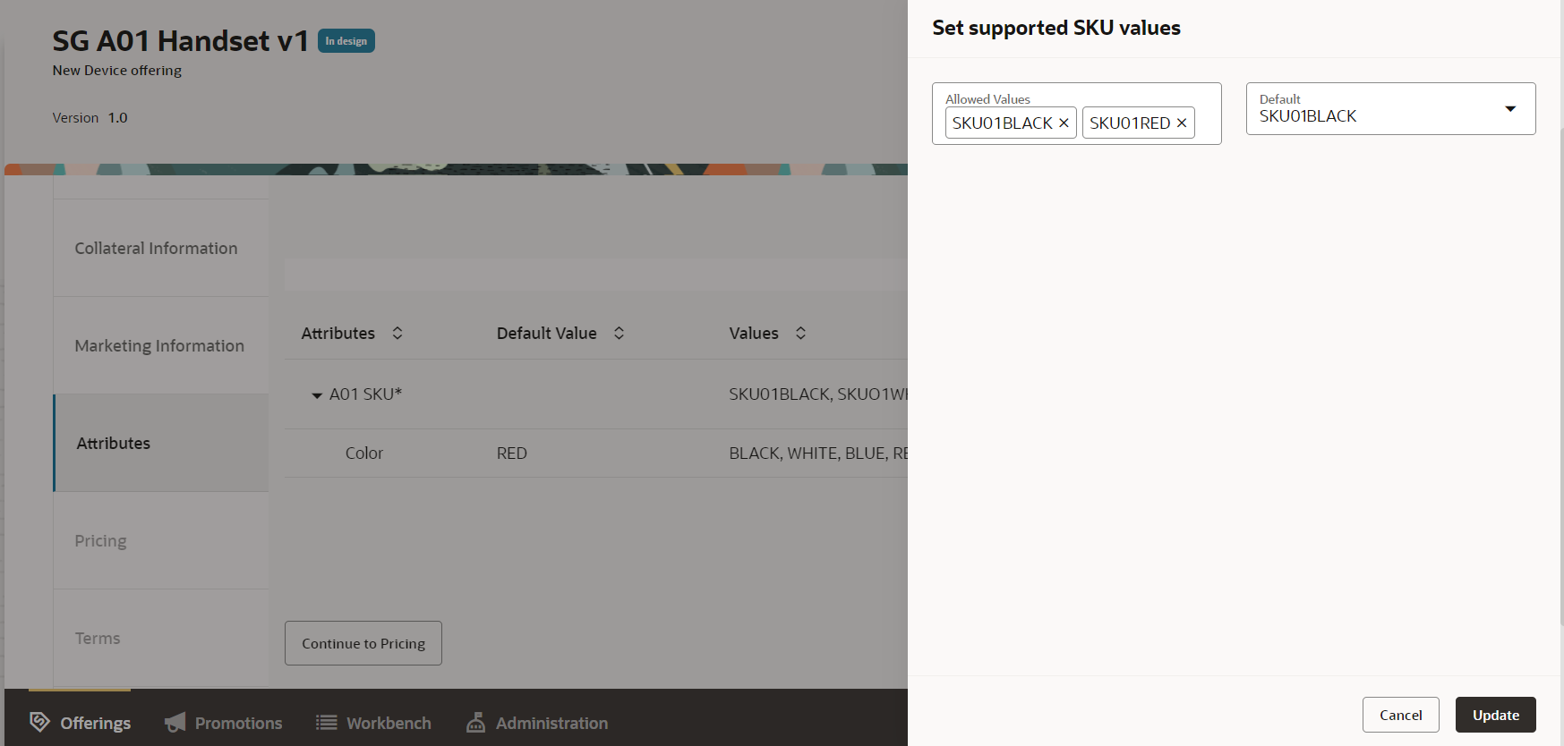  SKU restriction setting in the product offering